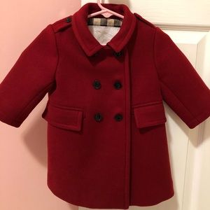 Burberry red coat. Size 18M.
